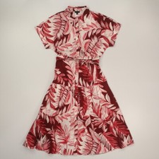 Talbots Women's Tiered Button Front Midi Dress Size Medium Red White Palm Print