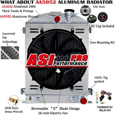 3-ROW ALUMINUM RADIATOR SHROUD FAN FOR 1933-1934 FORD CHEVY-V8-ENGINE W/COOLER