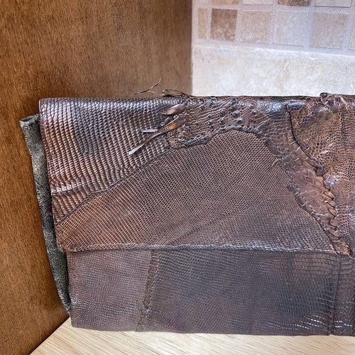 Vintage 80s Brown Lizard Exotic Leather Clutch Long Rectangle Handbag Purse - Picture 18 of 24