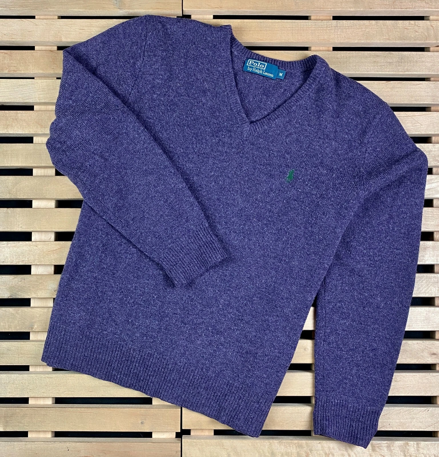 Mens Wool Sweater V Neck Polo Ralph Lauren Vintage Size M