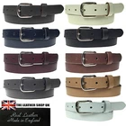 Leather Belt Men Women 25mm 1" Silver Buckle Made in England Casual