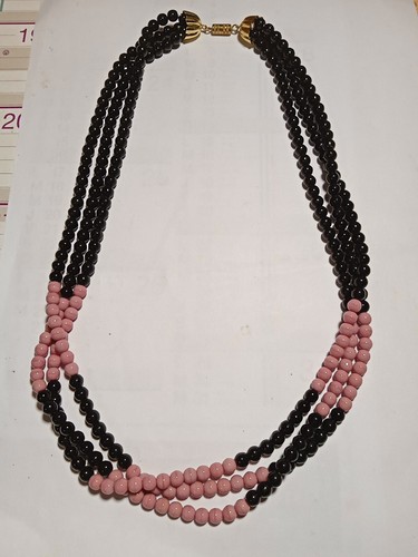 Collier 3 Rangs De Perles Rose Et Noir - Vintage - Neuf Sans Emballage - Sautoir
