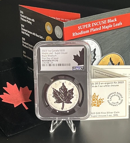 2023 Canada $20 BLACK RHODIUM MAPLE LEAF SUPER INCUSE  NGC REVERSE PF70 FDOI