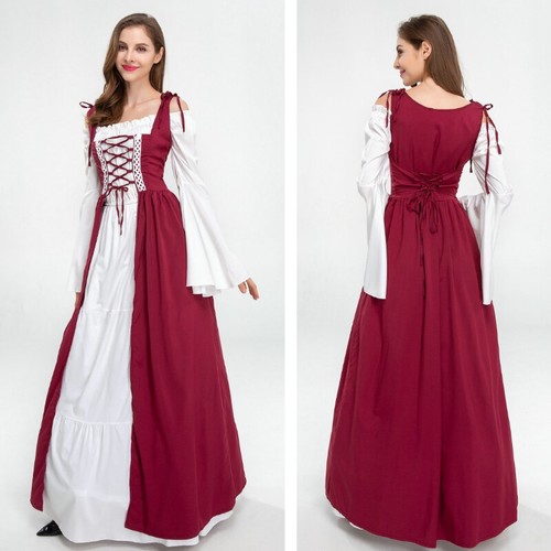 Lady Medieval Gown Long Dress Bell Sleeve Halloween Costume Cosplay Party Retro - Picture 3 of 14