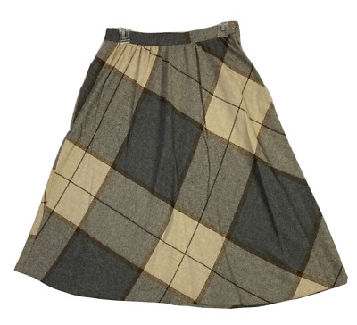 VTG Midi Skirt Plaid Womens 60s 70s Knit A Line 13-14 28 x 26.5 Side Zip Button