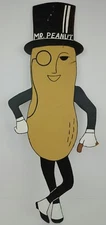 Vtg Early Planters Mr Peanut Hand Painted Paperboard Composite 26" Advertisement