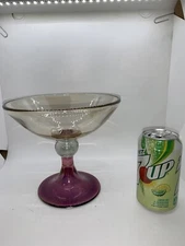 Vtg STUDIO ART GLASS Iridescent LRG PEDESTAL BOWL COMPOTE HAND BLOWN Multi Color