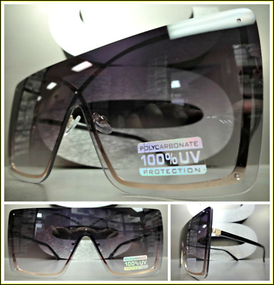 Oversized Exaggerated Retro Modern Shield Style SUNGLASSES Large Big Gold Frame