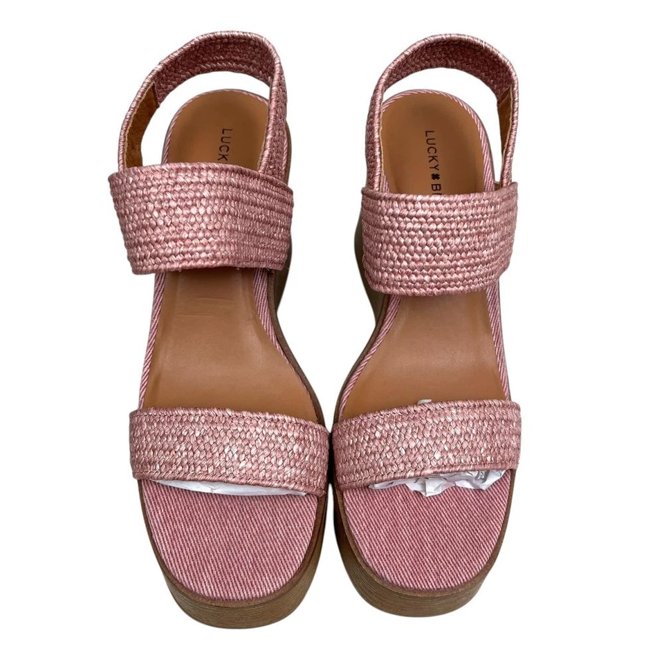 Sandalias de cuña con plataforma Lucky Brand para mujer Delukah rosa tejido talla 8M Foto 4 de 4