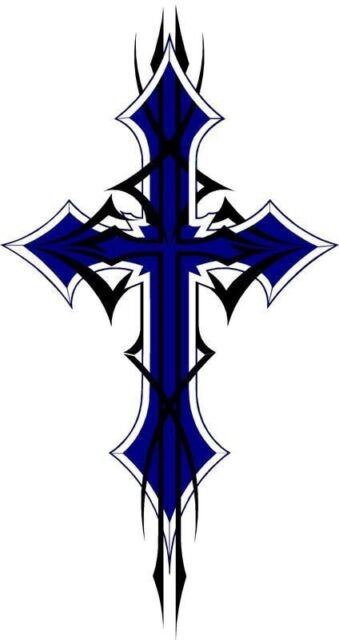 Gothic Cross Sticker Blue Black Design Celtic Punk Goth Christian (3.5 Inch)