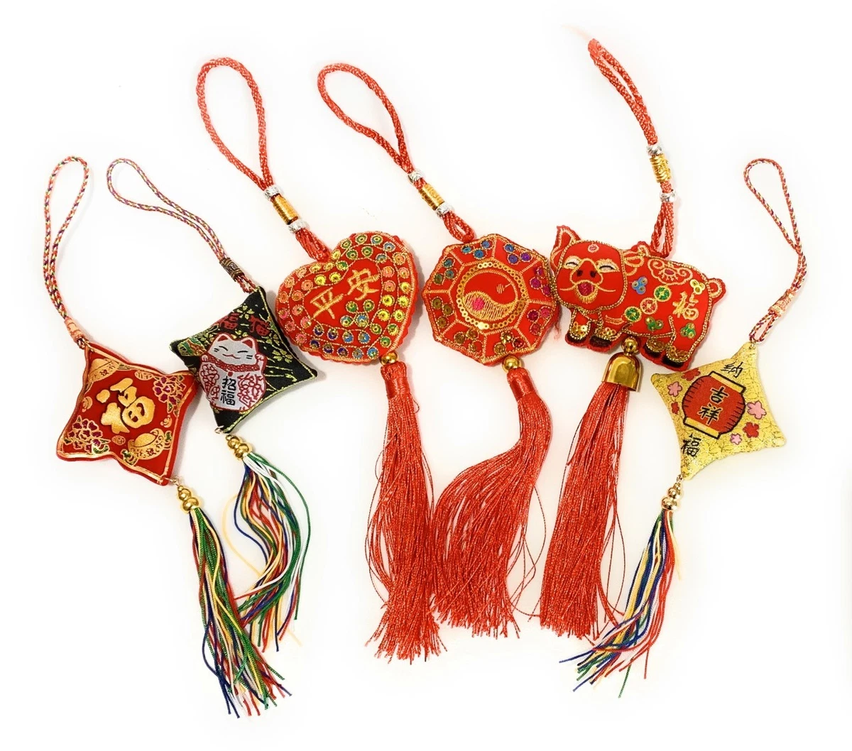 Feng Shui Lucky Red Tassel Sequin Chinese Hanging Bag Charm Year of Tiger  Gift | eBay