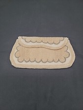 Vintage Handmade Beaded Clutch Cream Faux Pearl Satin Lined Made in Japan