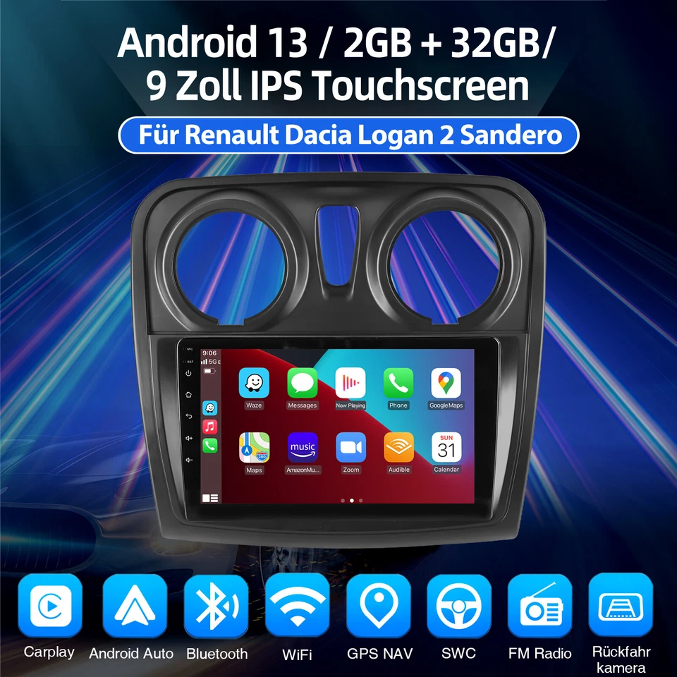 9" +Kamera Android 14 Autoradio Für Dacia Logan 2 Sandero2 mit GPS Navi RDS WIFI - Bild 3 von 4