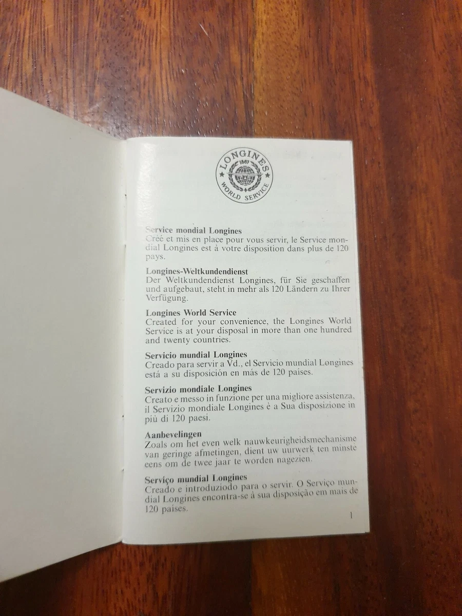 New old stock vintage Longines Warranty & service Booklet, blank unused, no card