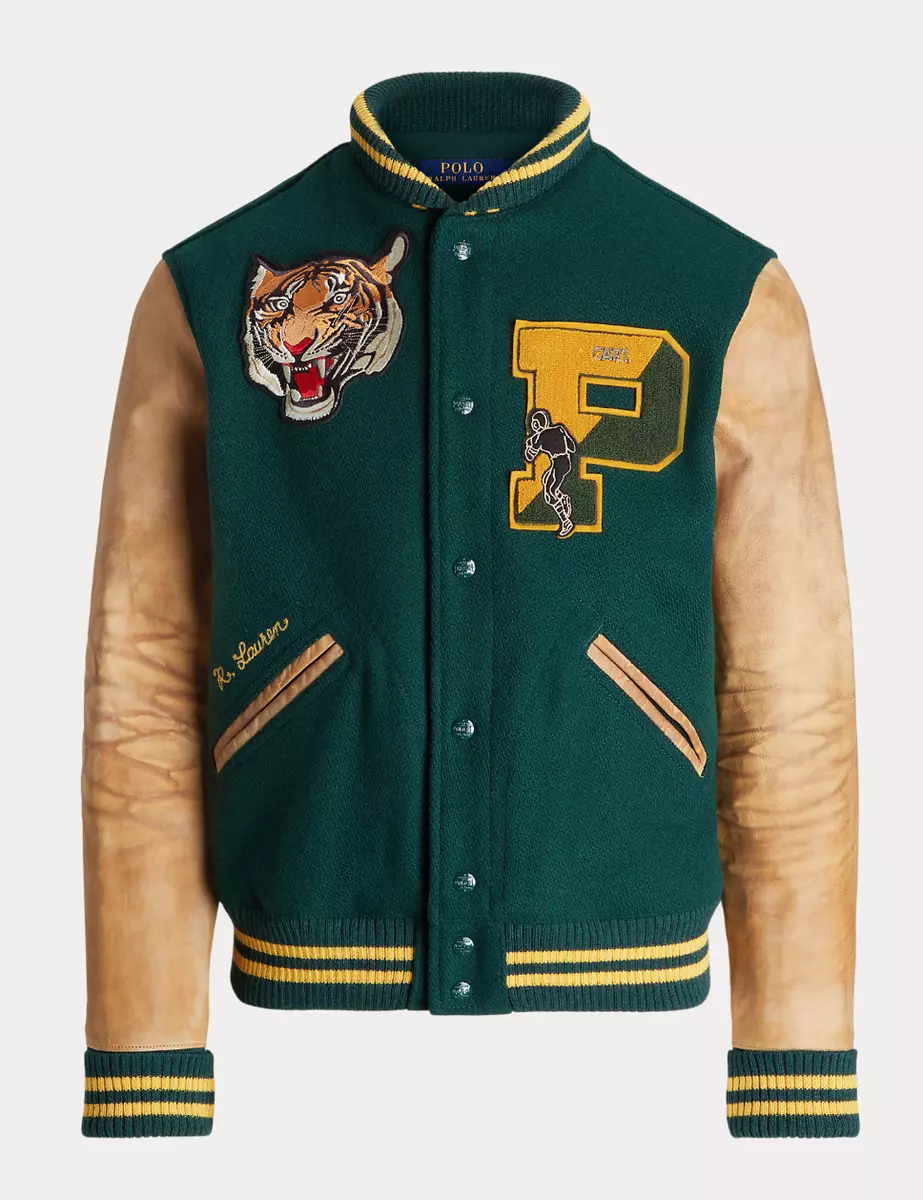 NEW NWT Men's Polo Ralph Lauren TIGERS Letterman Varsity Leather Jacket  Rugby