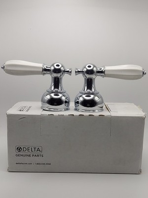 NIB Delta H212 Chrome With Porcelain Lavatory Faucet Handles Brand New 