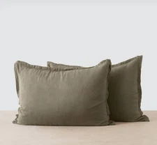 The Citizenry Stonewashed Linen Standard Shams Set Of 2 Olive New