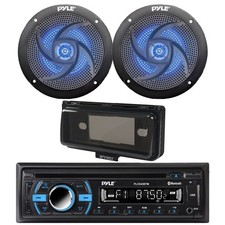Pyle 1-Din Marine MP3/CD Receiver W/Black Cover, 2x 4" 100W Max LED Speakers