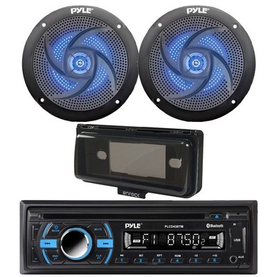 Pyle 1-Din Marine MP3/CD Receiver W/Black Cover, 2x 4'' 100W Max LED Speakers