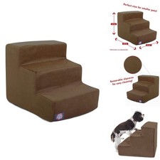Majestic Pet 3 Step Portable Dog Stairs Suede Chocolate 250 lbs or Less
