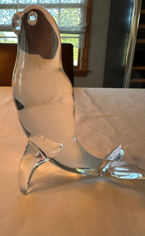 Vintage Murano Licio Zanetti signed Clear Glass Seal Figurine 7” tall