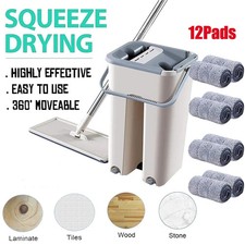 Multi-Functional Wash & Dry Mop and Bucket Set 360°Flat Squeeze Floor Mop+12Pads