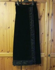 Samtrock Lang Ausbrennerborde Schwarz Gothic Baumwollsamt Gr. S Wickelrock Samt