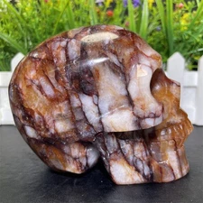 2.3LB 4.3" Natural Red Fire Quartz Hematoid Skull Carving Crystal Reiki Decor
