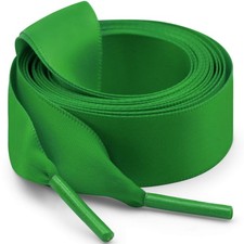 Flat Satin Ribbon Shoelaces 2cm Wide 39 inch Grass Green Silk Shoe Laces for ...
