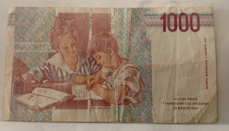 Italy 1000 Lire 1990 Banknote World Paper Money Circulated