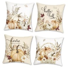 Hello Fall Pumpkin Throw Pillow Covers 18 x 18 18" x 18" Pack of 4 Pumpkin-1