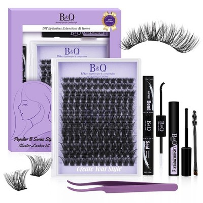 B&Q Wispy Lash Clusters Kit B02, DIY Lash Extension Kit 156PCS Eyelash Extens...