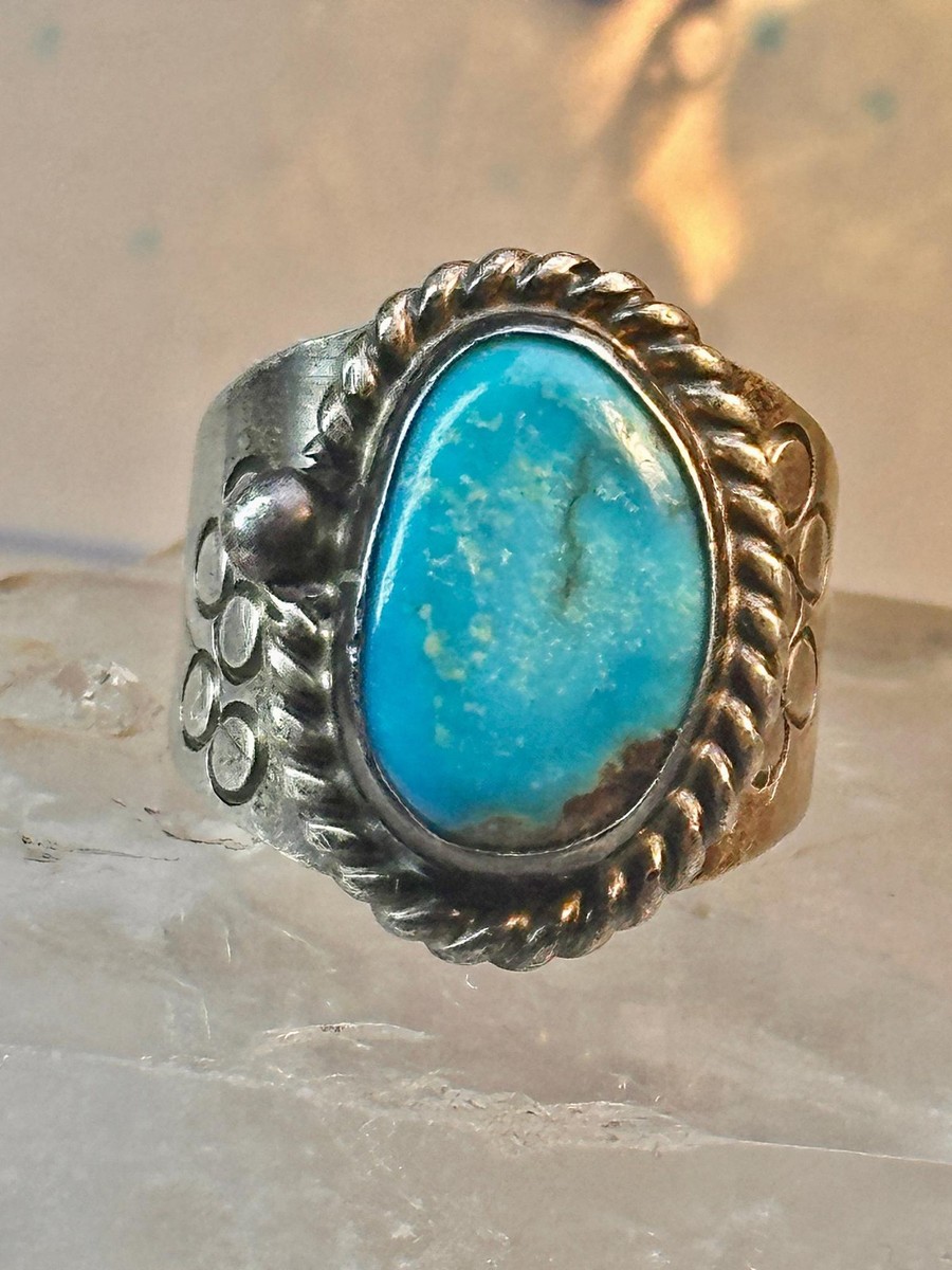 Navajo turquoise ring vintage band sterling silver size 12 women
