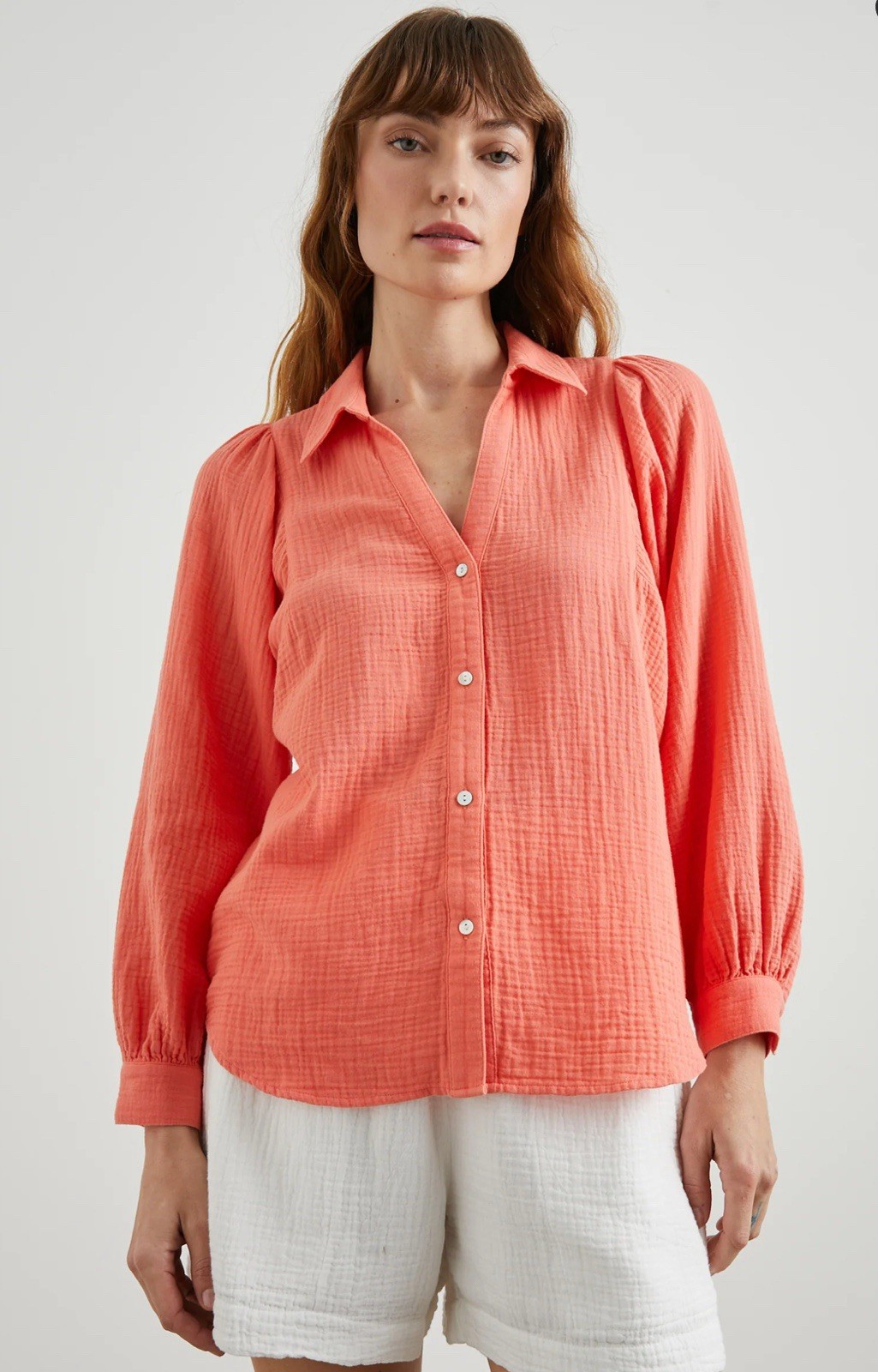 Rails Ellis Shirt Women XS Papaya Gauze Relaxed Button Down Organic Cotton NWOT