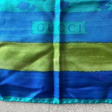 Gucci Floral Scarf Large Blue 100 Silk Tag Classic Used