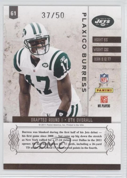 2011 Panini Plates & Patches Infinity Gold /50 Plaxico Burress #61 - Image 2 of 2