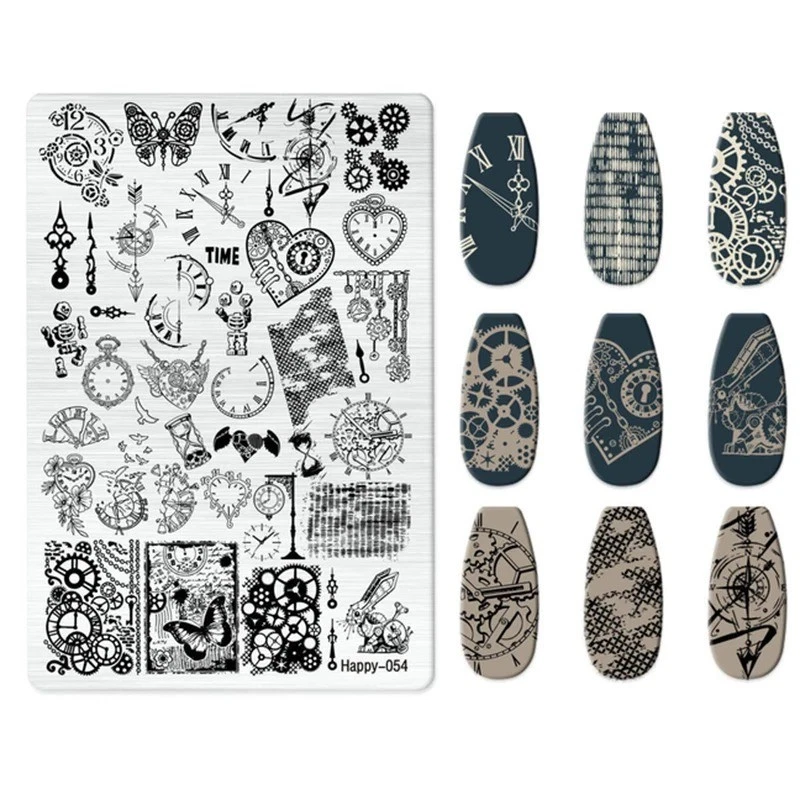 LOVENAILS XXL Stamping Schablone Zeit Stempel Platte Zahnrad Uhr Nailart