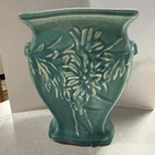 McCoy Pottery 1940s Planter Aqua Color Embossed Wildflowers Vintage Great!