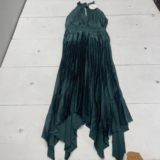 ANRABESS Dress Womens Large Green Pleated Halter Maxi Handkerchief Hem Smocked