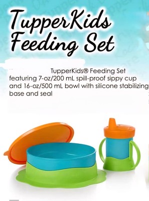 Tupperware TupperKids Feeding Set With Handled Sippy Cup Bowl Seal And Base NEW