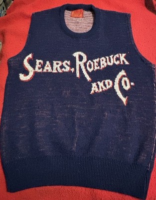 Vintage Mens Large Sears Roebuck and Co Navy Red Sweater Vest Orlon Acrylic