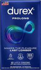 Durex Prolong Condoms with Delay Lubricant, Ribbed Dotted Condoms for Men, 12