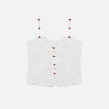 Vintage 90s White Floral Lace Red Rosette Coquette Bridal Fairycore Bustier Top