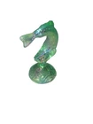 Fenton Green Carnival Iridescent Glass Fish Figurine Leaping Jumping Vintage