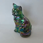 Fenton Irridescent Carnival Glass Hand-painted Stylized Cat Figurine 3.5" tall