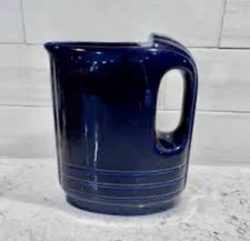 Vintage Hall China Company "Hercules" pitcher blue glaze stoneware MCM 1940s USA