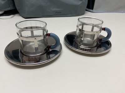 2 Alessi Espresso Tassen  mit Untertellern , Design Michael Graves