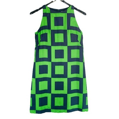 Milly of New York 100% Silk Shift Dress Sz 8 Blue Green Squares Retro 60's  Pop | eBay