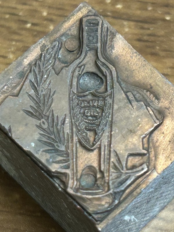 Letterpress Printing Block Steel Base w/ Copper imprint plate 1"x1" Olive Oil 