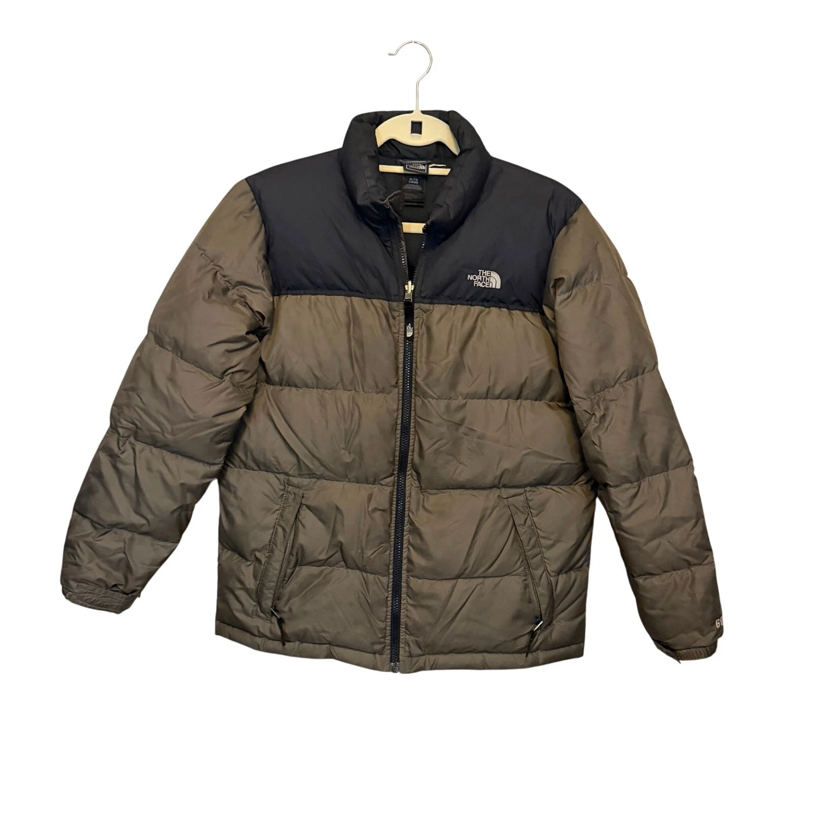 The North Face Puffer Jacket XL Boys Olive Green Goose Down Winter Gorpcore Warm